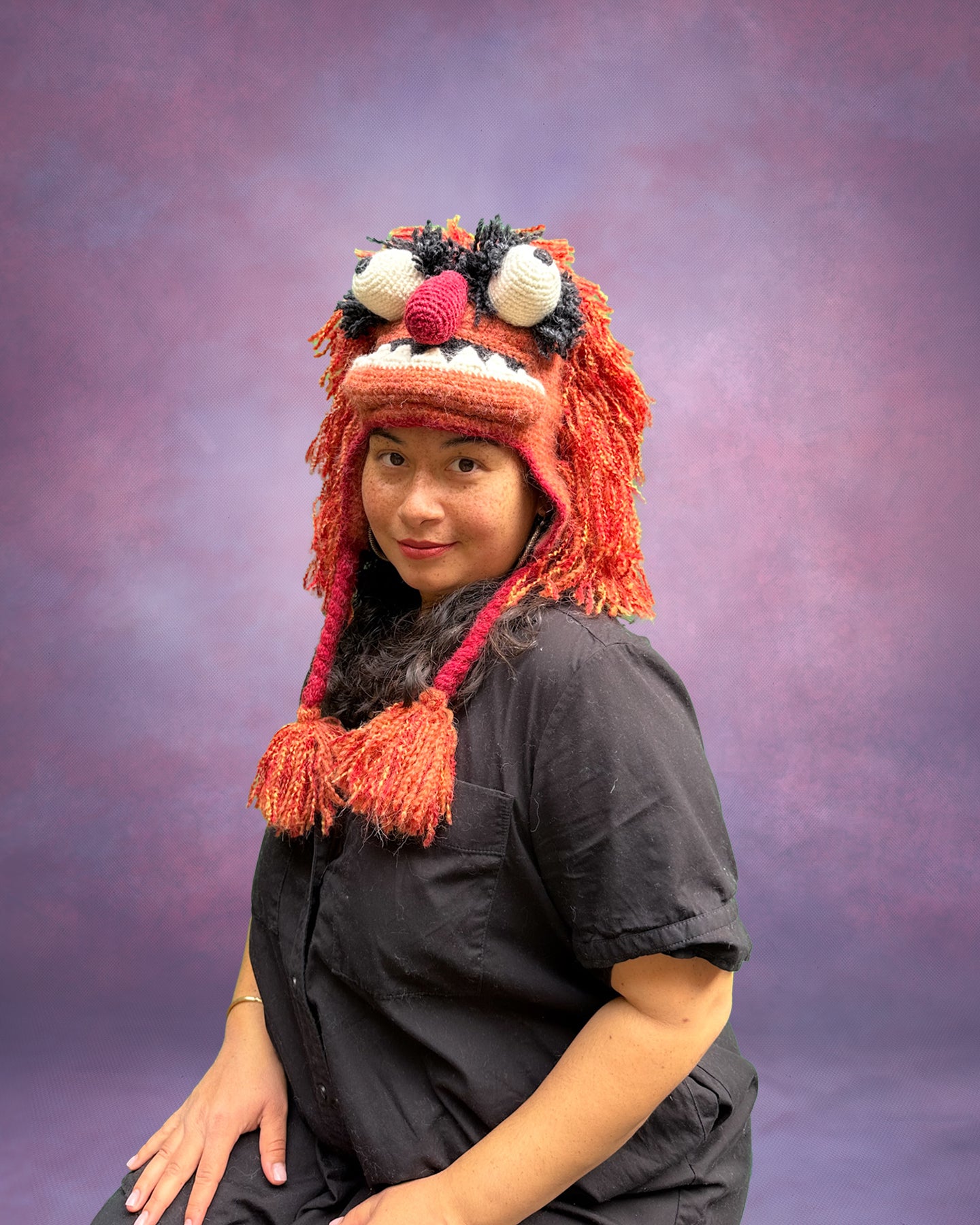 Fluffy Orange - Hand Knit Monster Hat