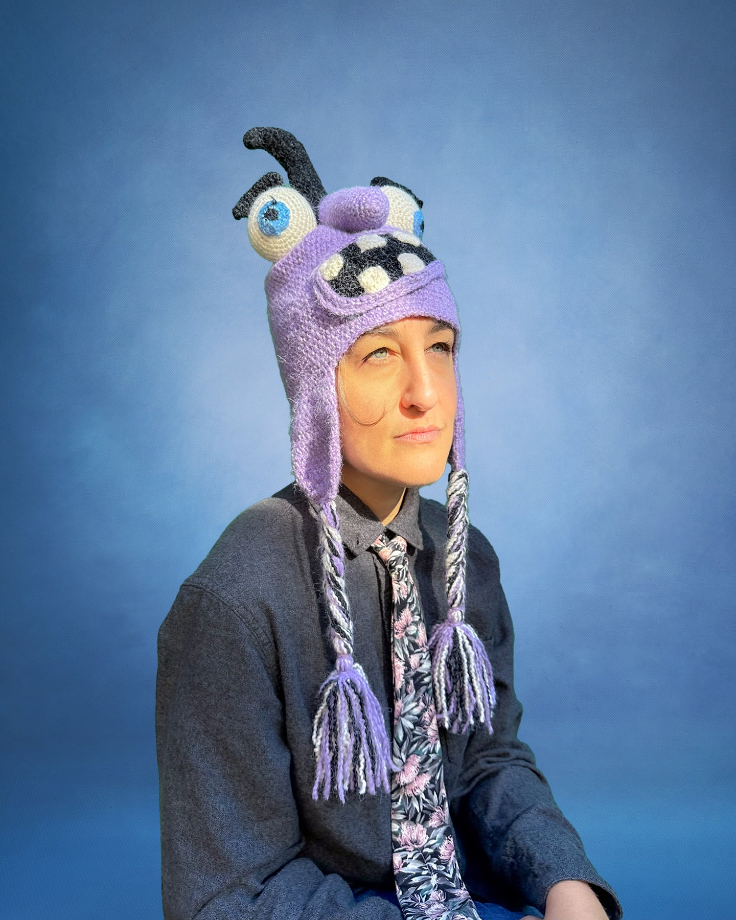 Lavender Lad - Hand Knit Adult Monster Hat