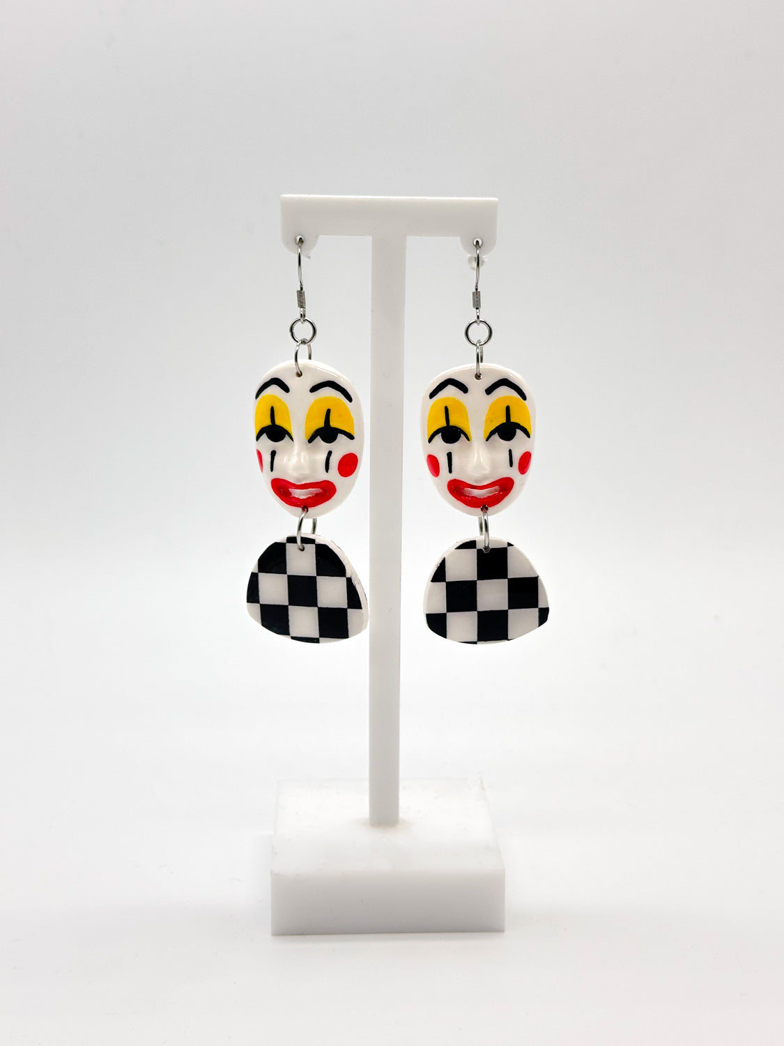 Checker Drops - Sculpted Clown Earrings