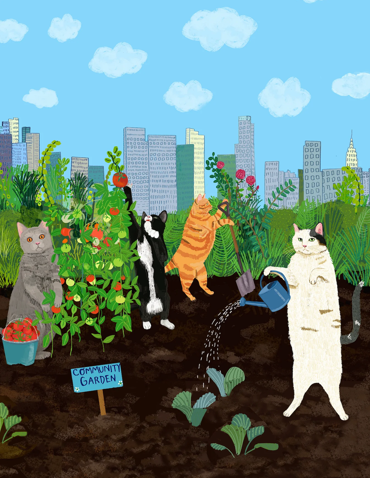 Community Garden Kitties - 8.5 x 11 Print