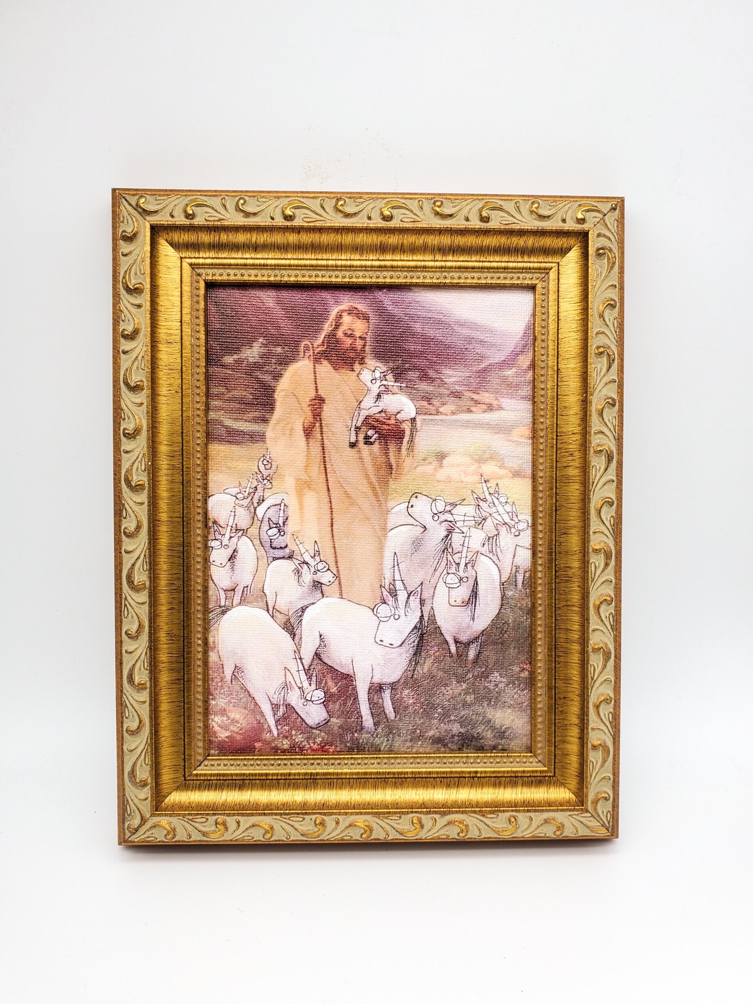 Jesus and His Fat Ass Unicorns -Signed, Framed 5"x7" Giclée Print