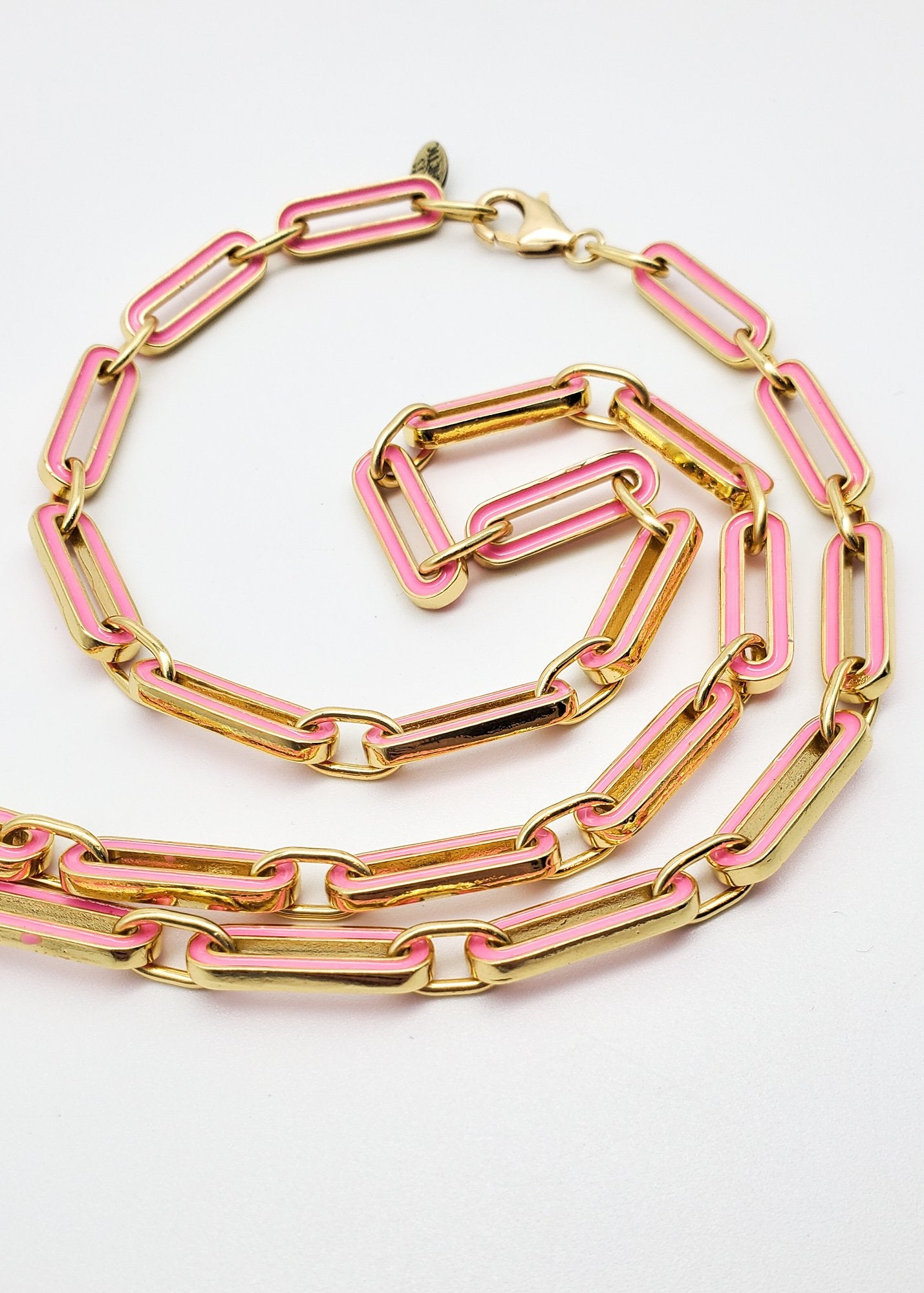 Pink or Orange Paperclip - Vintage Enamel Chains