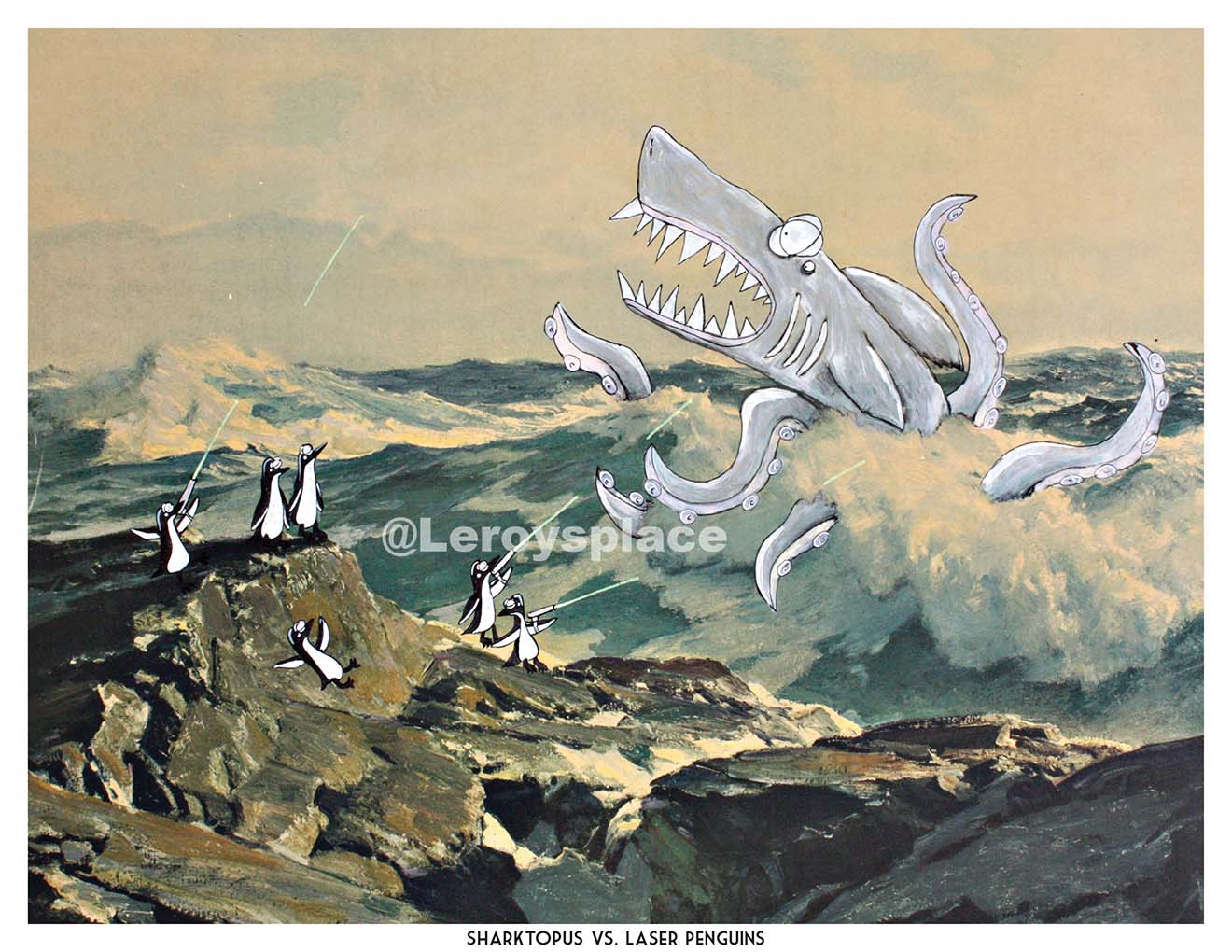 Sharktopus vs. Laser Penguins - 8.5 x 11 Art Print | Leroy's Place