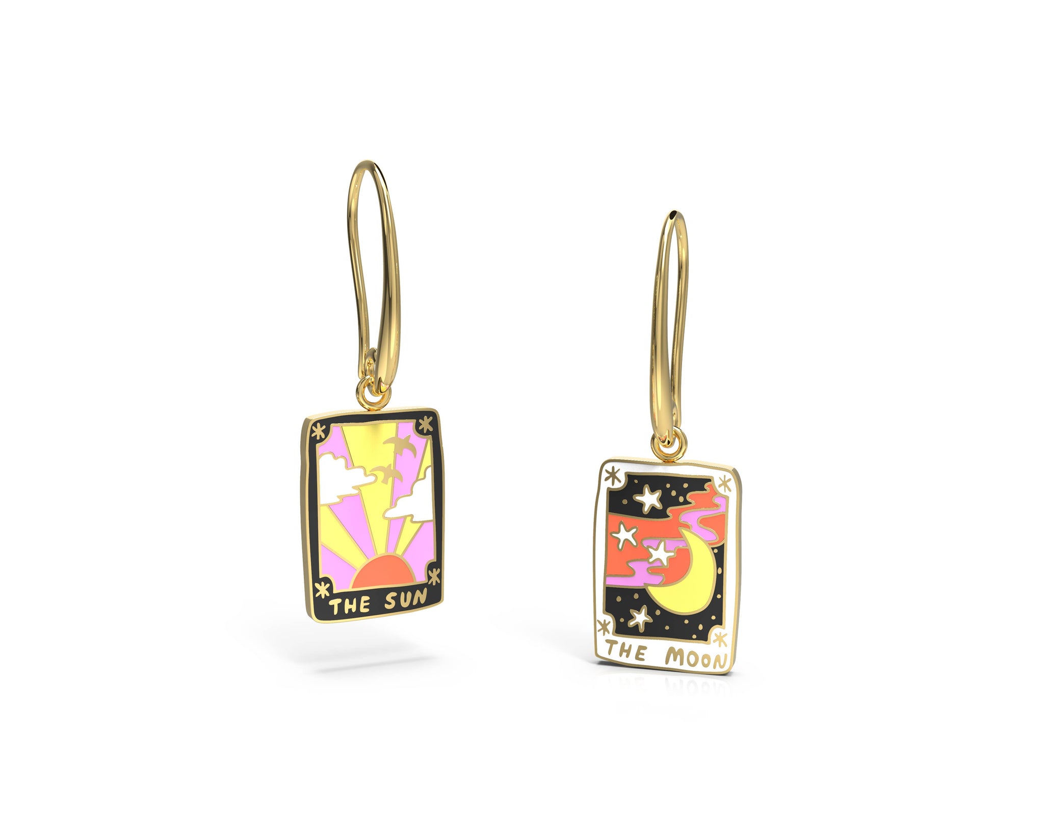 Sun & Moon Tarot - 18k Gold Gilt Enamel Earrings