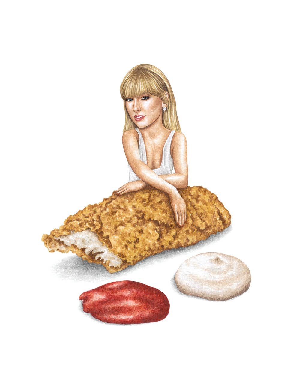 Watercolor Print - Taylor Swift on a Chicken Tender